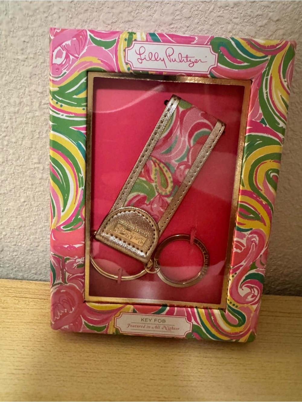 Lilly Pulitzer Multicolor Pink & Green Printed Key Fob with Gold Hardware